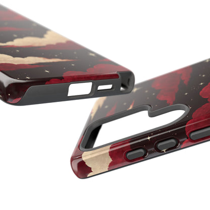 Illustrated Crimson Red Clouds & Stars Phone Case