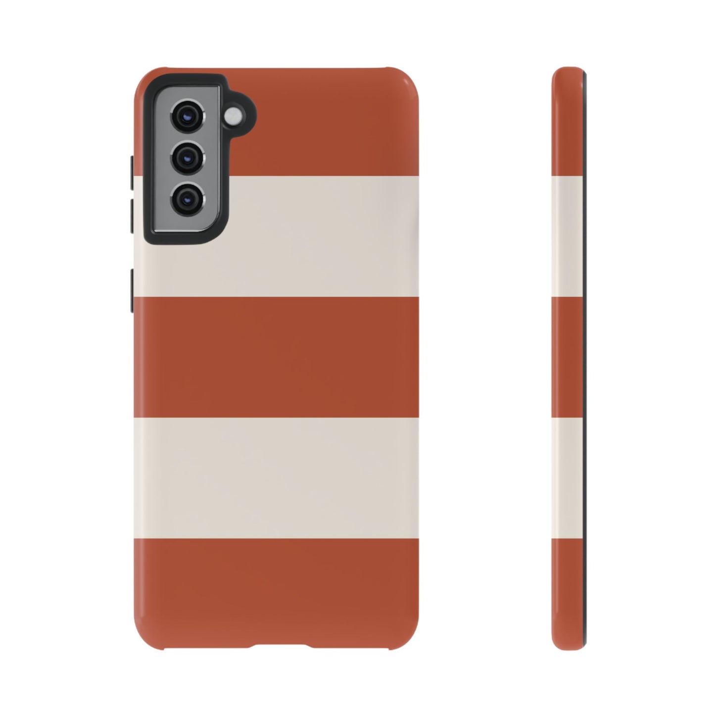 Samsung Galaxy S21 Plus / Glossy Phone Case - Terracotta Horizontal Stripe Pattern Phone Case