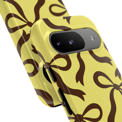 Bold Butter Yellow and Chocolate Brown Bow Pattern Phone Case - Yellow Phone Case