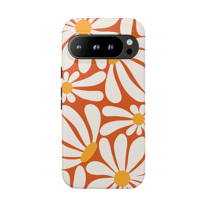 Retro Orange Daisy Pattern Phone Case - Orange Phone Case - Google Pixel 9 Pro / Glossy