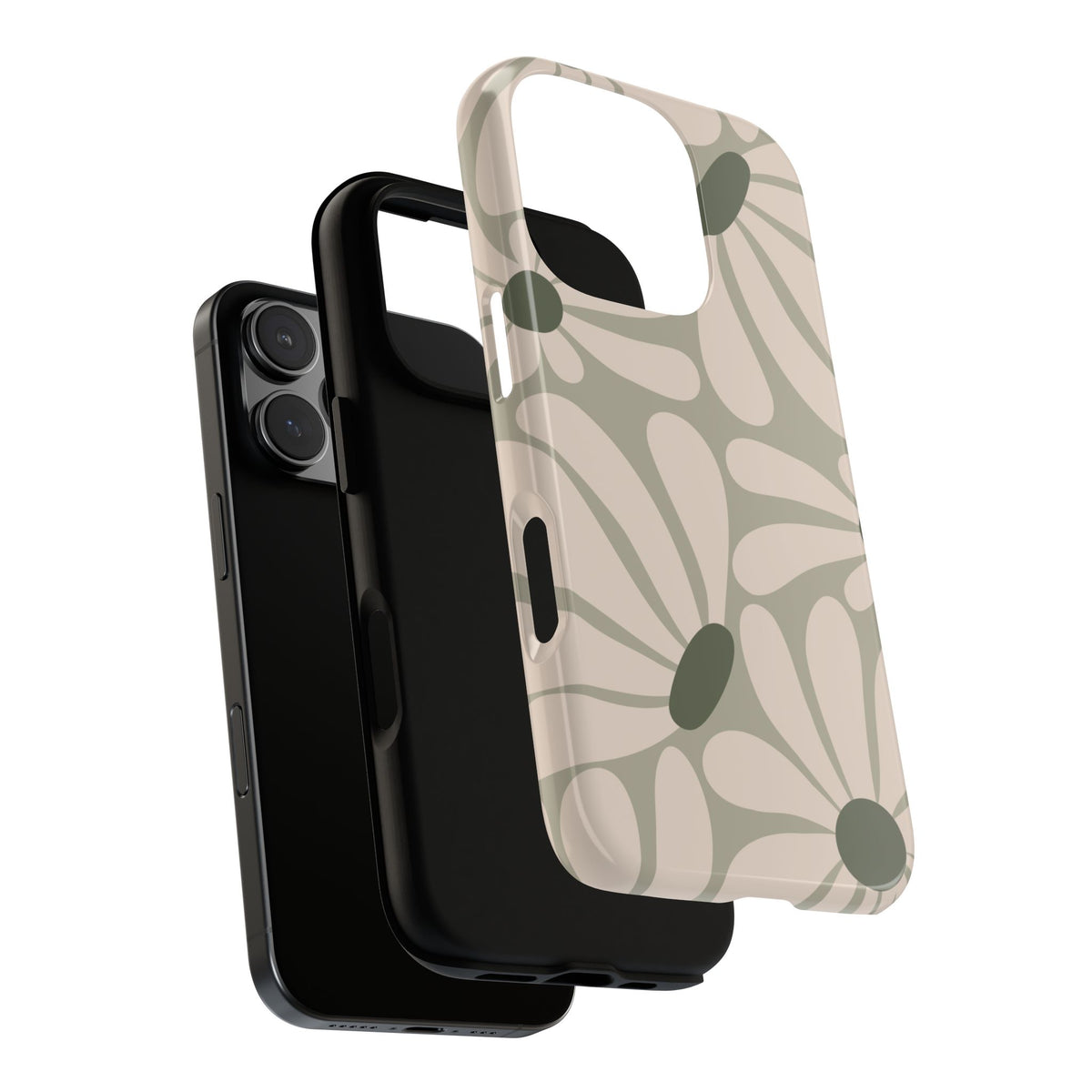 Retro Cream & Green Daisy Pattern Phone Case - White Phone Case