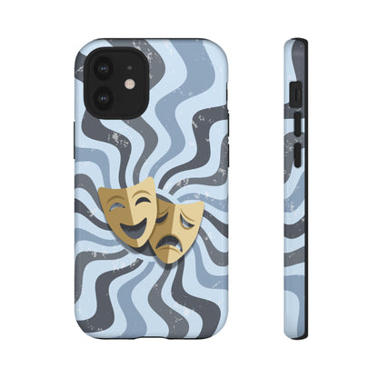 Comedy & Tragedy Masks – Blue Minimal Retro Wave Phone Case - Blue Phone Case - iPhone 12 Mini / Glossy
