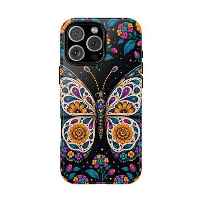 Vibrant Purple and Teal Calavera Butterfly Phone Case - Multicolor Phone Case - iPhone 16 Pro Max / Glossy