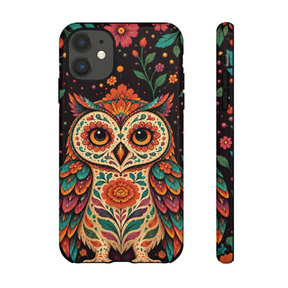 Vibrant Terracotta and Teal Calavera Owl Phone Case - Multicolor Phone Case - iPhone 11 / Glossy