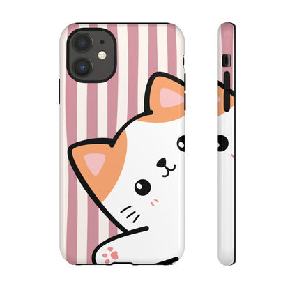 Playful Peakaboo Cat with Pink Stripe Pattern Phone Case - Pink Phone Case - iPhone 11 / Glossy