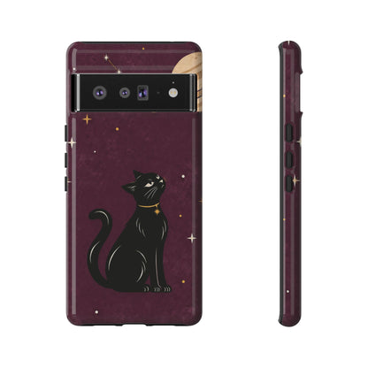 Whimsical Plum Celestial Black Cat Phone Case