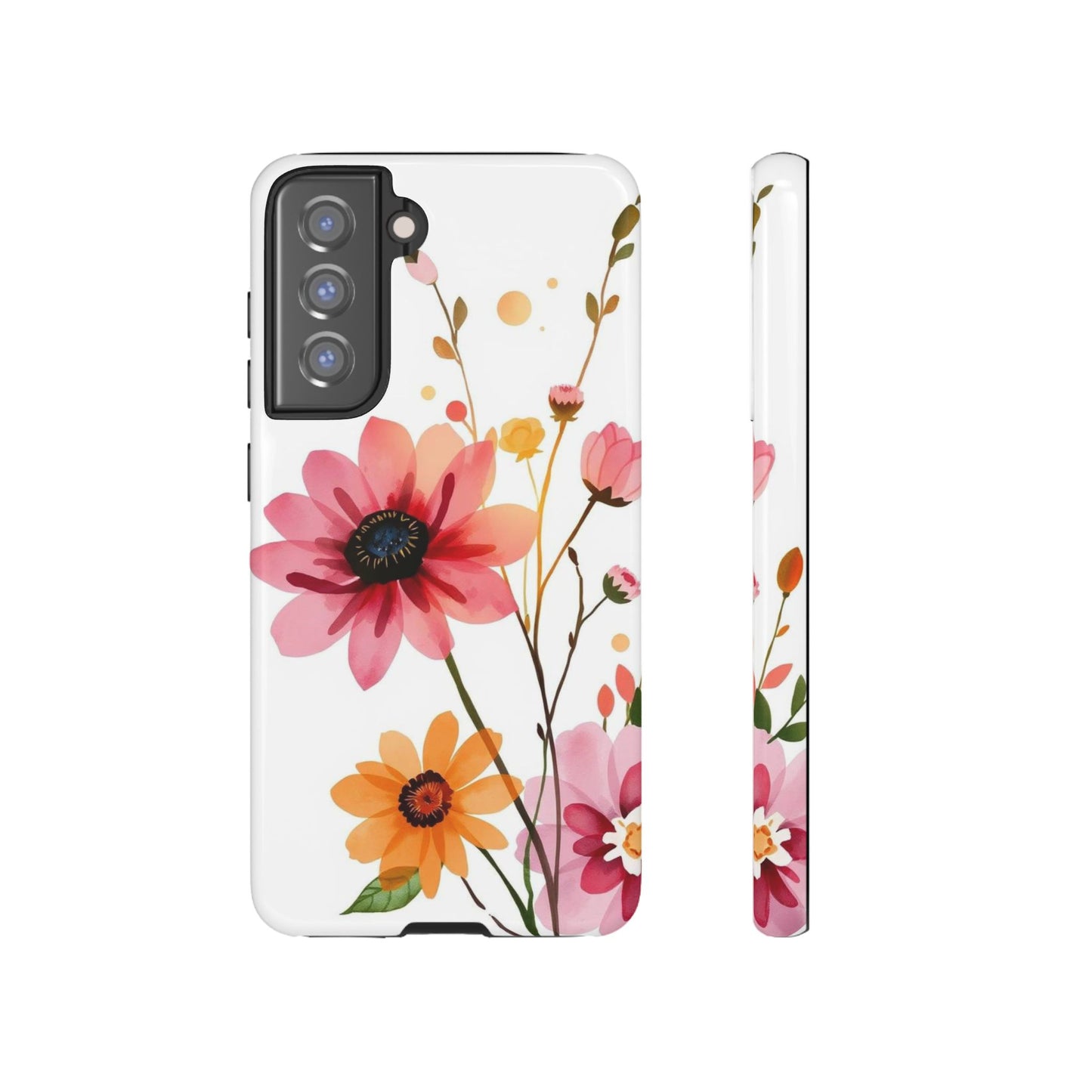 Samsung Galaxy S21 FE / Glossy Phone Case - Watercolour Style Simple Wildflower Design Phone Case