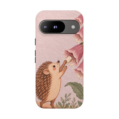 Whimsical Blush Pink Hedgehog and Foxglove Phone Case - Pink Phone Case - Google Pixel 9 / Glossy