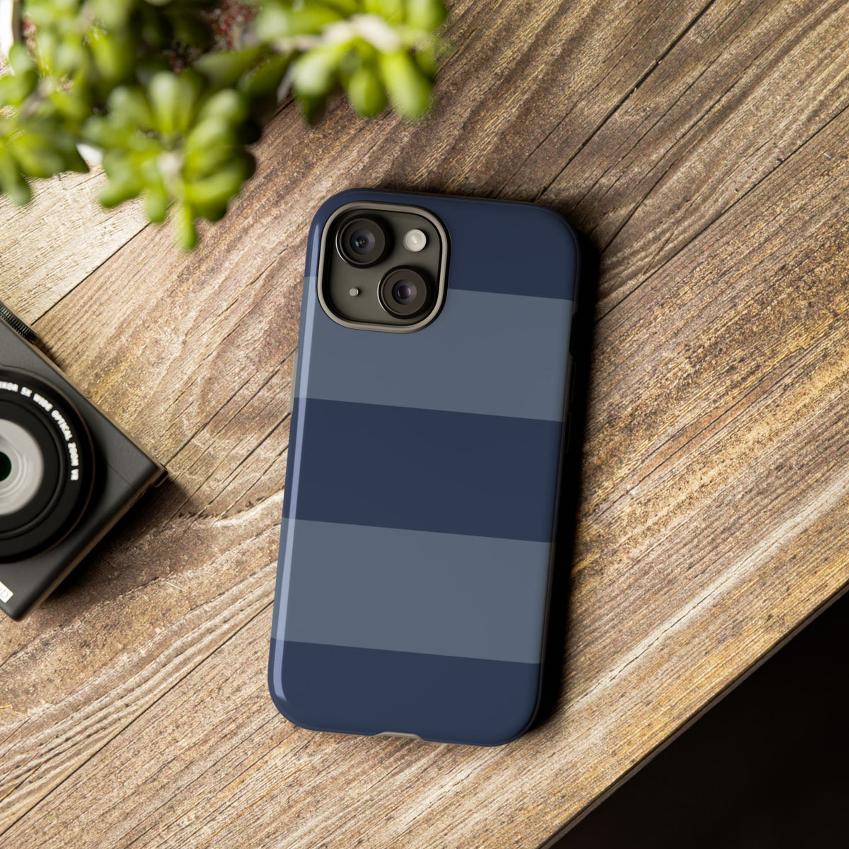 Dark Blue Horizontal Stripe Pattern Phone Case - Blue Phone Case