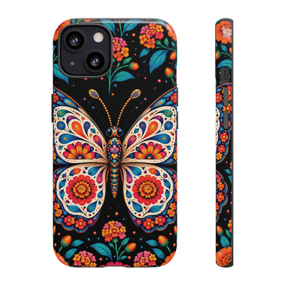 Vibrant Orange and Turquoise Calavera Butterfly Phone Case - Multicolor Phone Case - iPhone 13 / Glossy