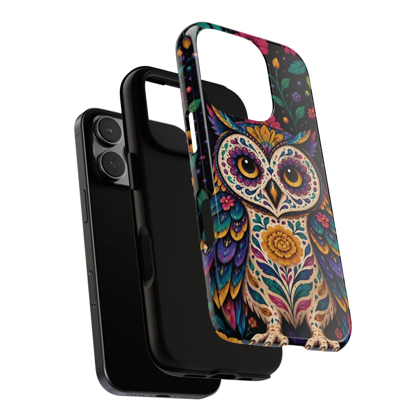 Vibrant Purple and Teal Calavera Owl Phone Case - Multicolor Phone Case