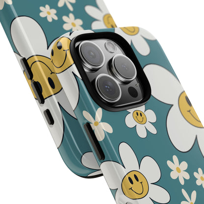 Fun Retro Daisy Pattern with Light Blue Background Phone Case - Blue Phone Case