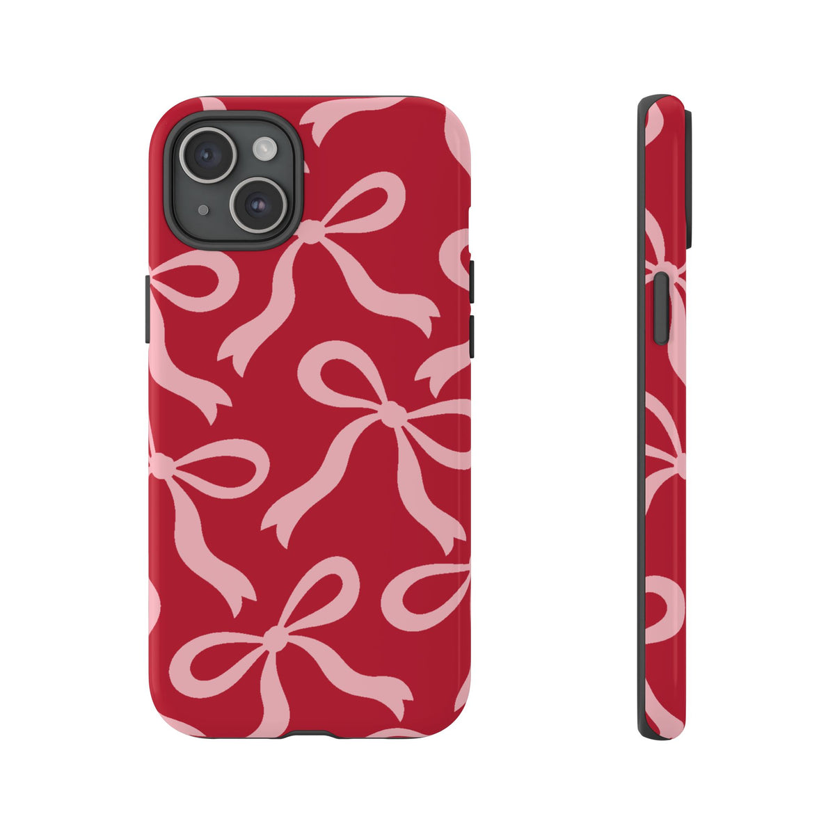 Bold Raspberry Red and Blush Pink Bow Pattern Phone Case - Red Phone Case - iPhone 15 Plus / Glossy