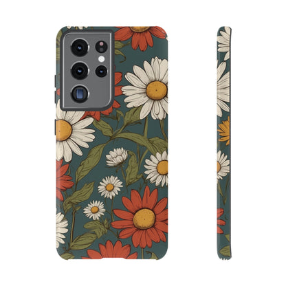 Samsung Galaxy S21 Ultra / Glossy Phone Case - Boho Chic Daisies Floral Pattern ’White & Red’ Phone Case