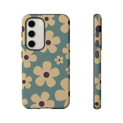 Samsung Galaxy S23 / Glossy Phone Case - Cute Blue & Cream Daisy Pattern Phone Case
