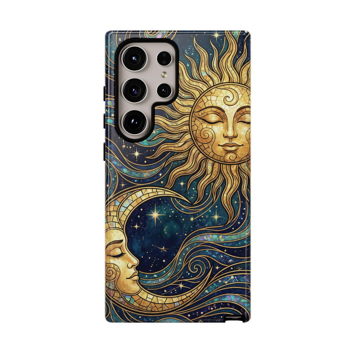 Elegant Teal & Gold Sun and Moon Phone Case