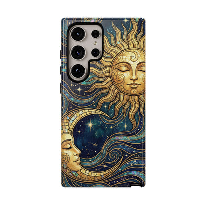 Elegant Teal & Gold Sun and Moon Phone Case