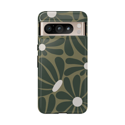 Google Pixel 8 Pro / Glossy Phone Case - ’Retro Olive Green Daisy Pattern’ Phone Case