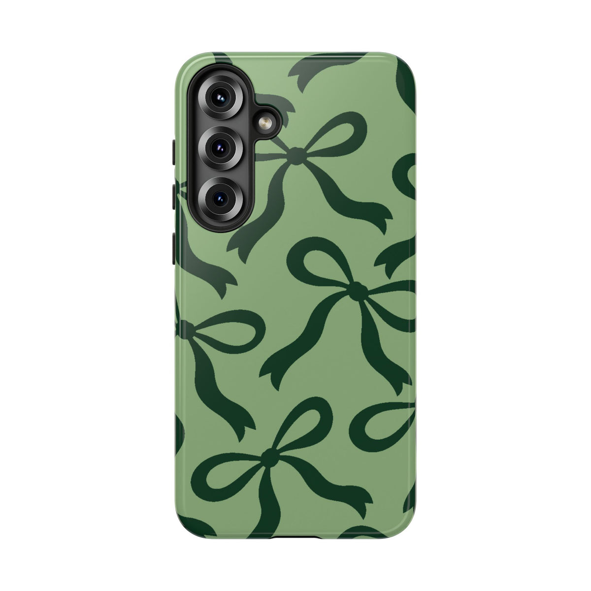 Bold Sage Green and Forest Green Bow Pattern Phone Case - Green Phone Case - Samsung Galaxy S25 Plus / Glossy