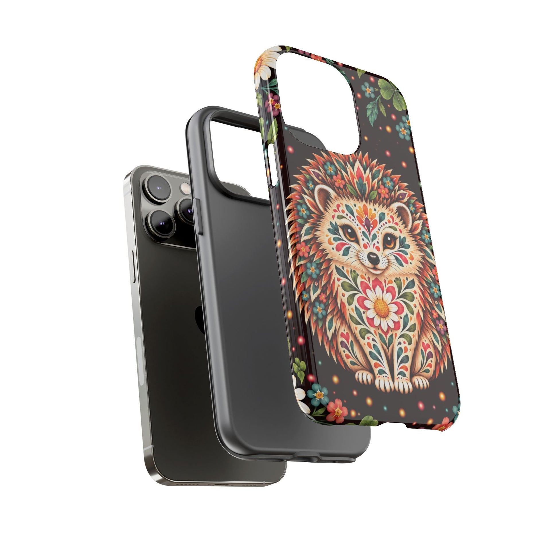 Vibrant Terracotta and Teal Calavera Hedgehog Phone Case - Multicolor Phone Case