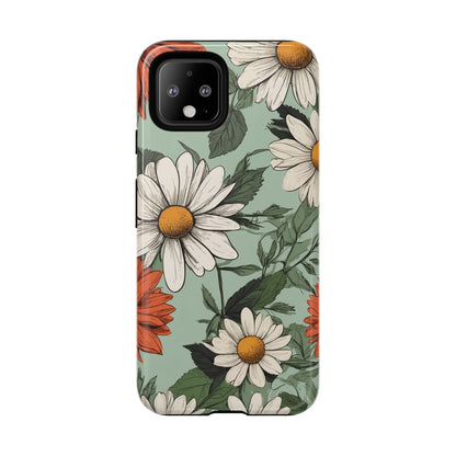 Boho Chic Daisies Floral Pattern "White & Orange" Phone Case