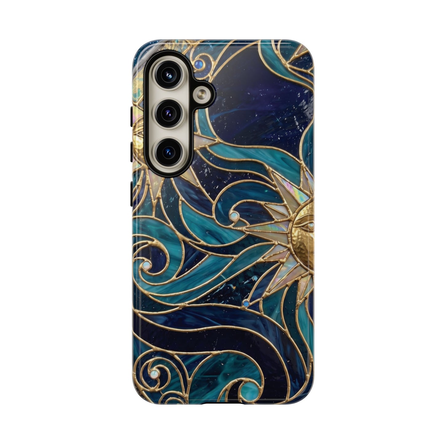 Elegant Teal & Gold Celestial Suns Phone Case