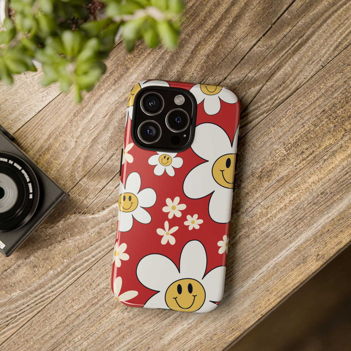 Fun Retro Daisy Pattern with Red Background Phone Case - Red Phone Case
