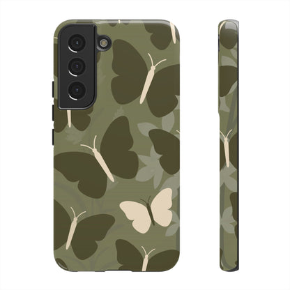 Samsung Galaxy S22 / Glossy Phone Case - Minimalist Olive Green Butterfly Pattern Phone Case