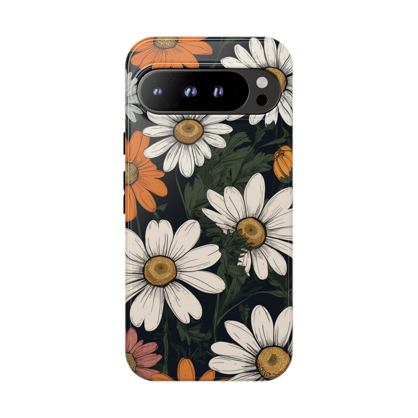 Google Pixel 9 Pro XL / Glossy Phone Case - Boho Chic Daisies Floral Pattern ’White Orange & Pink’ Phone Case
