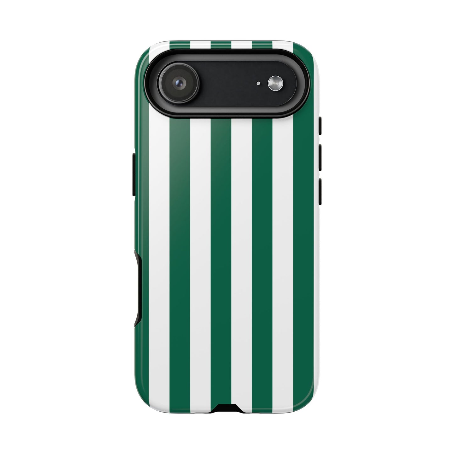 iPhone 17 Air / Glossy Phone Case - Simple Green & White Stripe Pattern Phone Case
