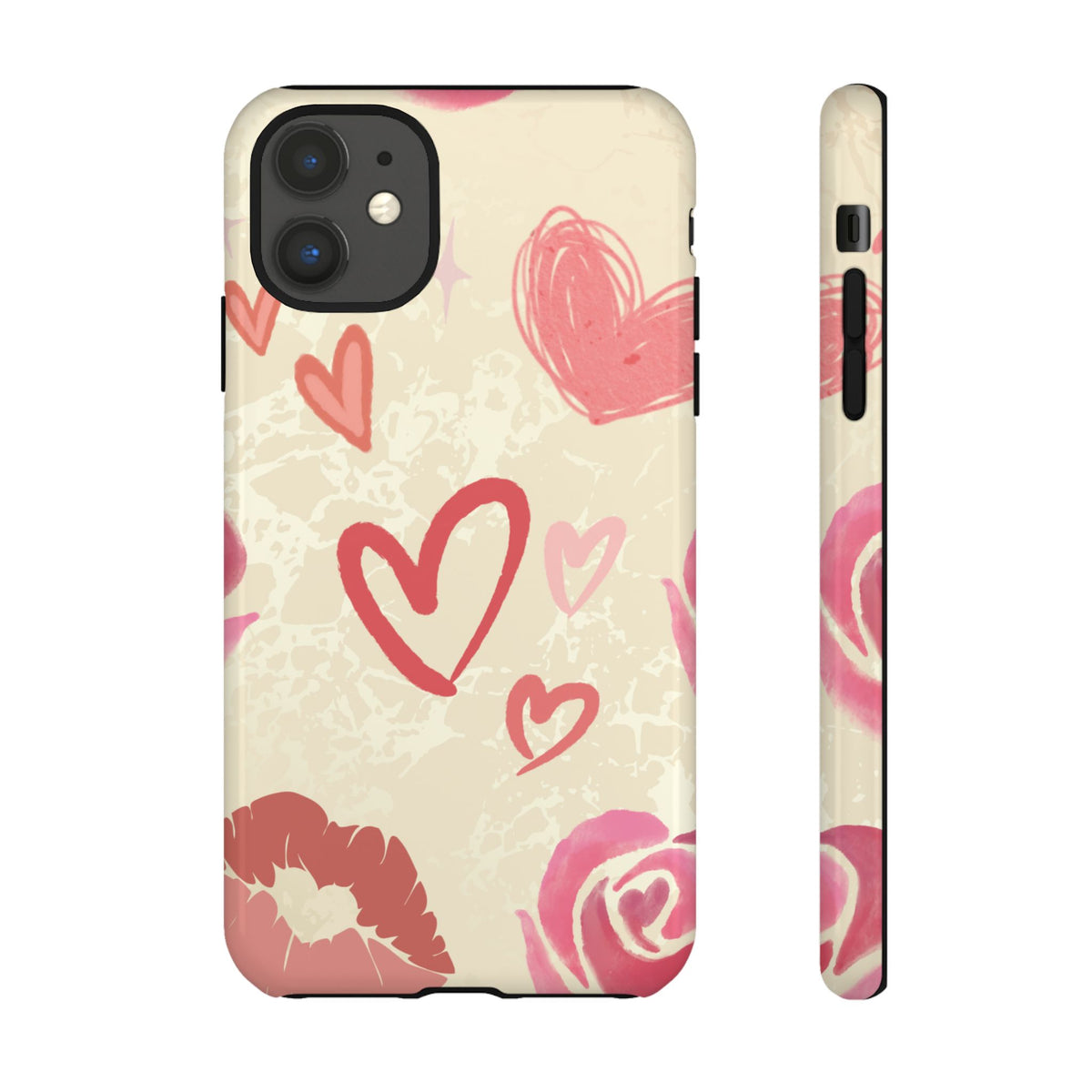 Cute Pink Heart & Rose Pattern Phone Case - Pink Phone Case - iPhone 11 / Glossy
