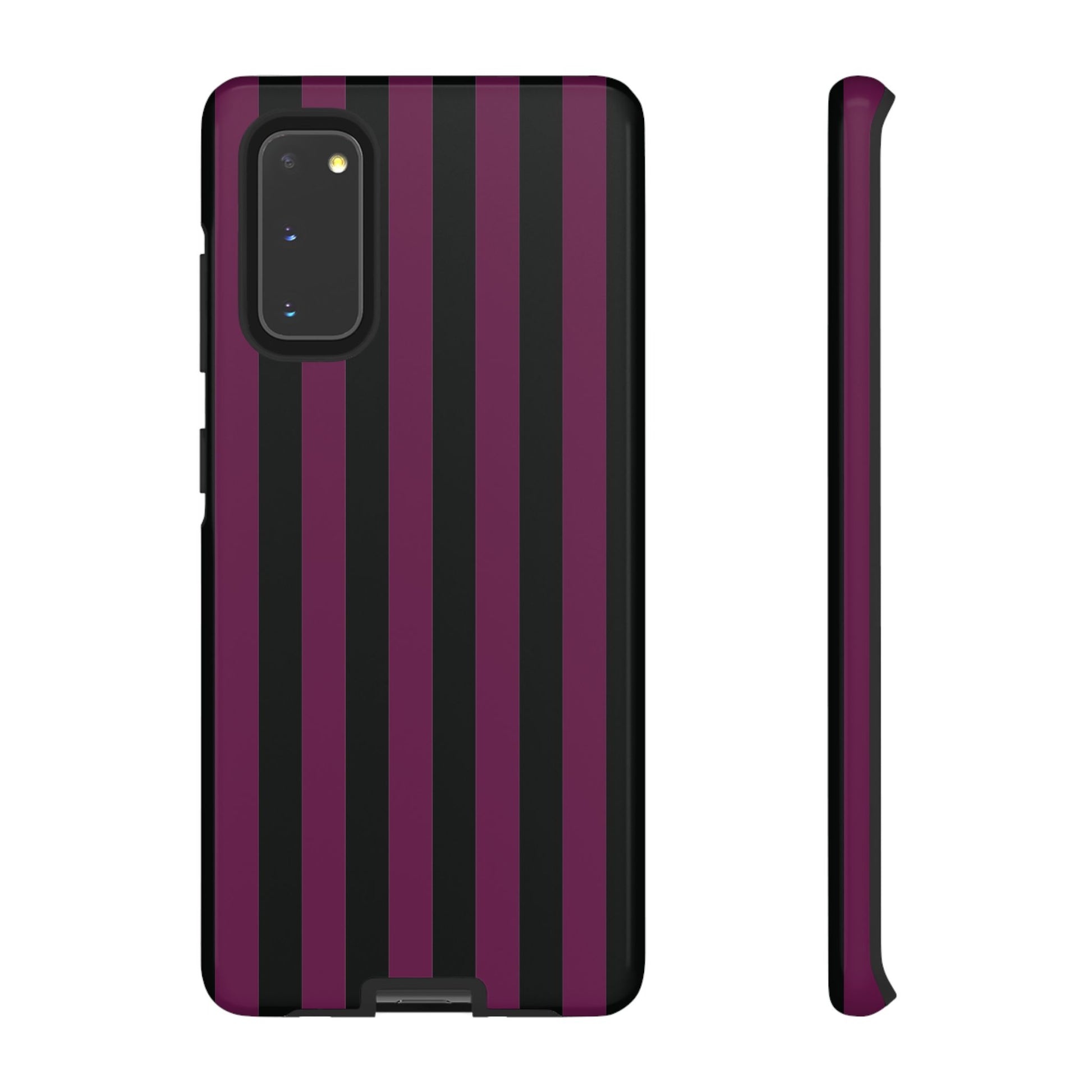 Samsung Galaxy S20 / Glossy Phone Case - Trendy Plum & Black Stripe Pattern Phone Case