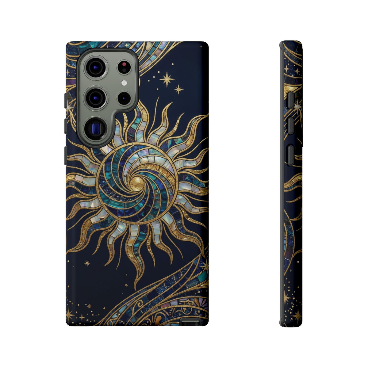 Elegant Navy & Gold Solar Spiral Phone Case