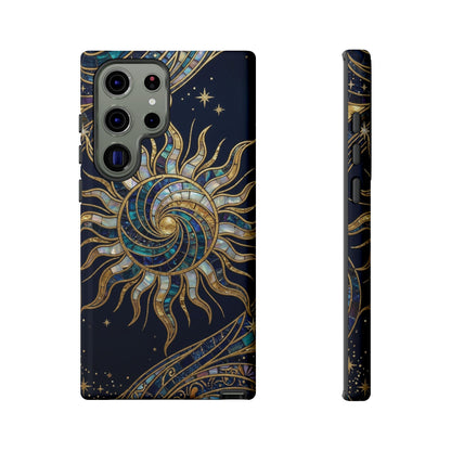 Elegant Navy & Gold Solar Spiral Phone Case