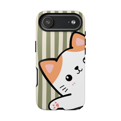 iPhone 17 Air / Glossy Phone Case - Peakaboo Cat with Green Stripe Pattern Phone Case