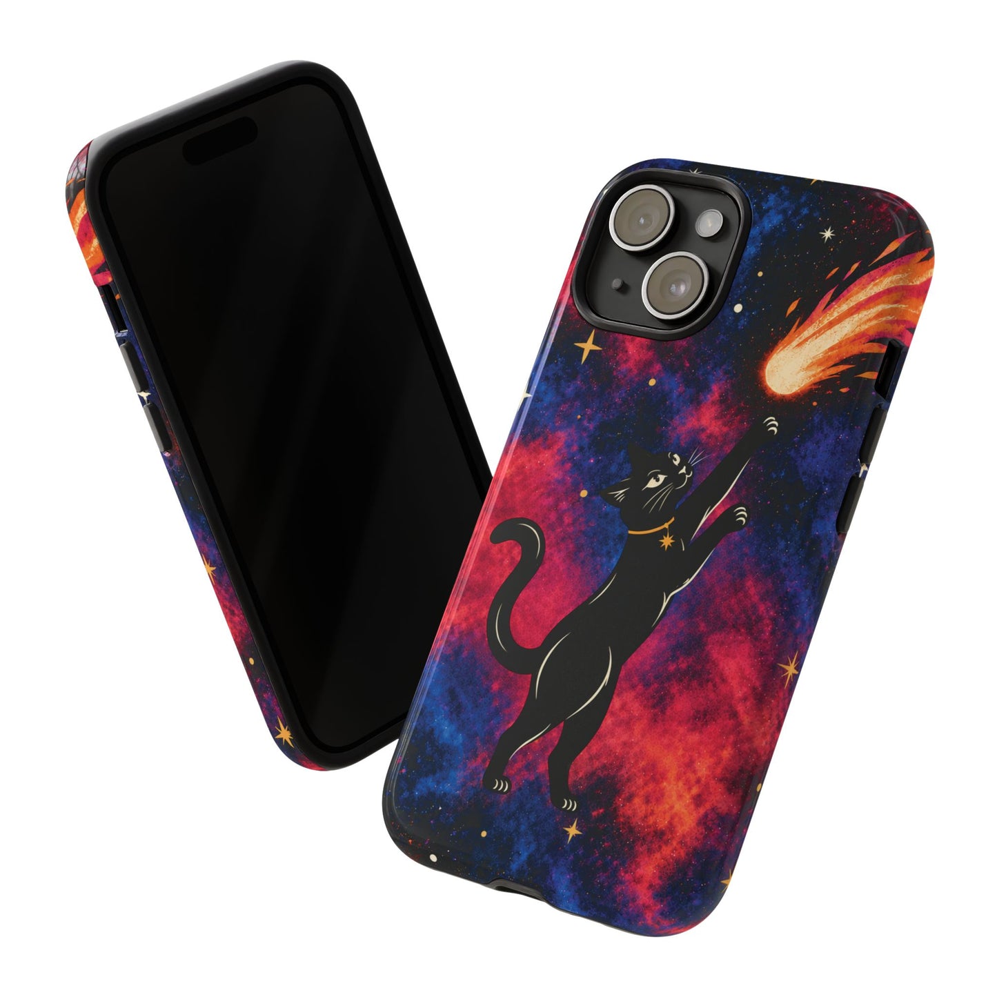 Whimsical Multicolour Celestial Black Cat Phone Case