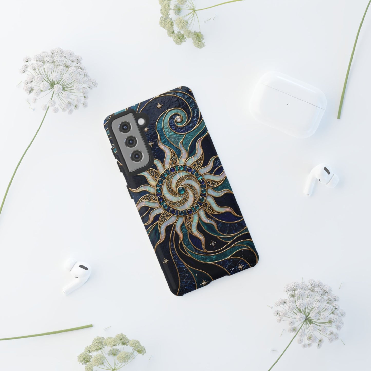 Elegant Teal & Gold Cosmic Sunburst Phone Case