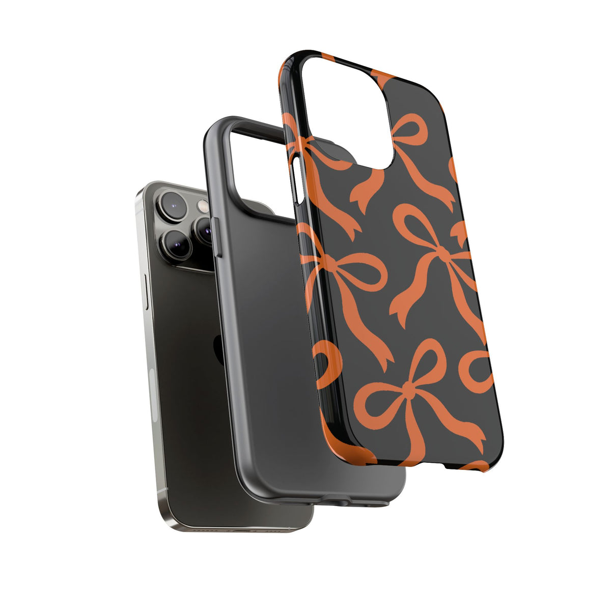 Bold Black and Burnt Orange Bow Pattern Phone Case - Black Phone Case
