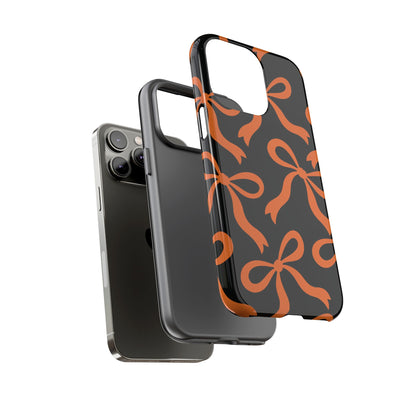 Bold Black and Burnt Orange Bow Pattern Phone Case - Black Phone Case