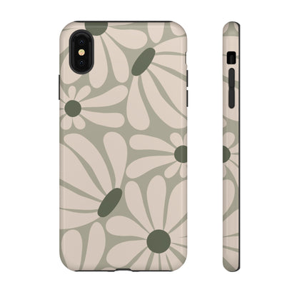 iPhone XS MAX / Glossy Phone Case - ’Retro Cream & Green Daisy Pattern’ Phone Case