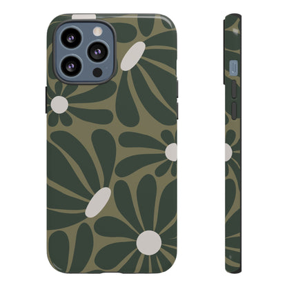 iPhone 13 Pro Max / Glossy Phone Case - ’Retro Olive Green Daisy Pattern’ Phone Case