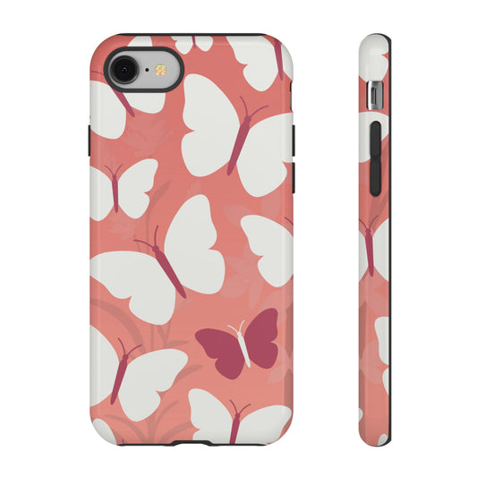 iPhone 8 / Glossy Phone Case - Minimalist Pink Butterfly Pattern Phone Case