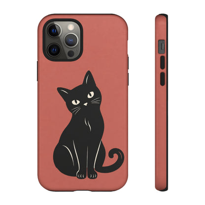 Minimalist Coral Red & Black Cat Phone Case