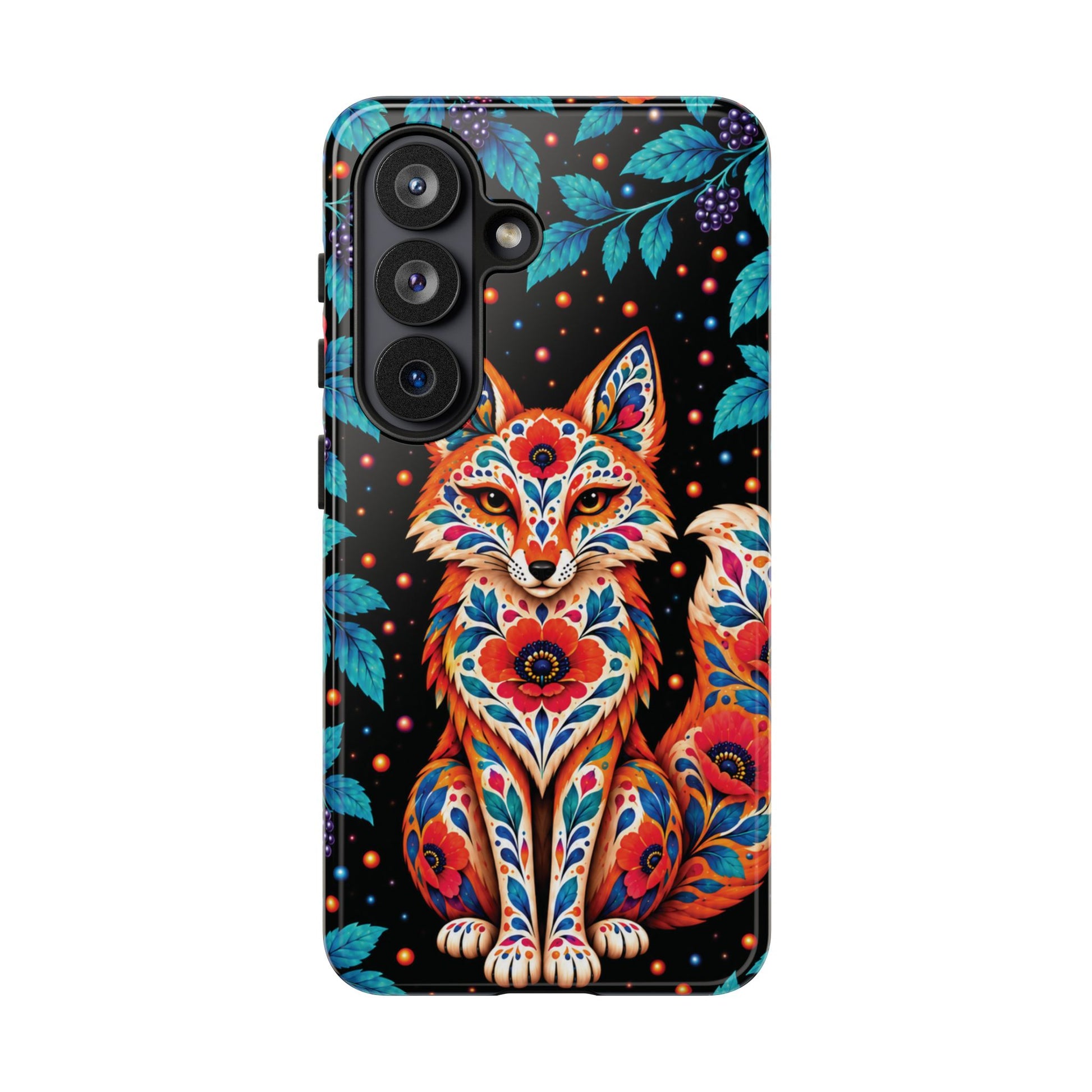 Vibrant Orange and Turquoise Calavera Fox Phone Case - Multicolor Phone Case - Samsung Galaxy S26 / Glossy