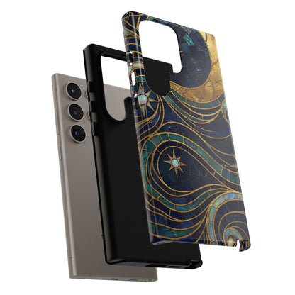 Elegant Navy & Gold Crescent Moon Mosaic Phone Case