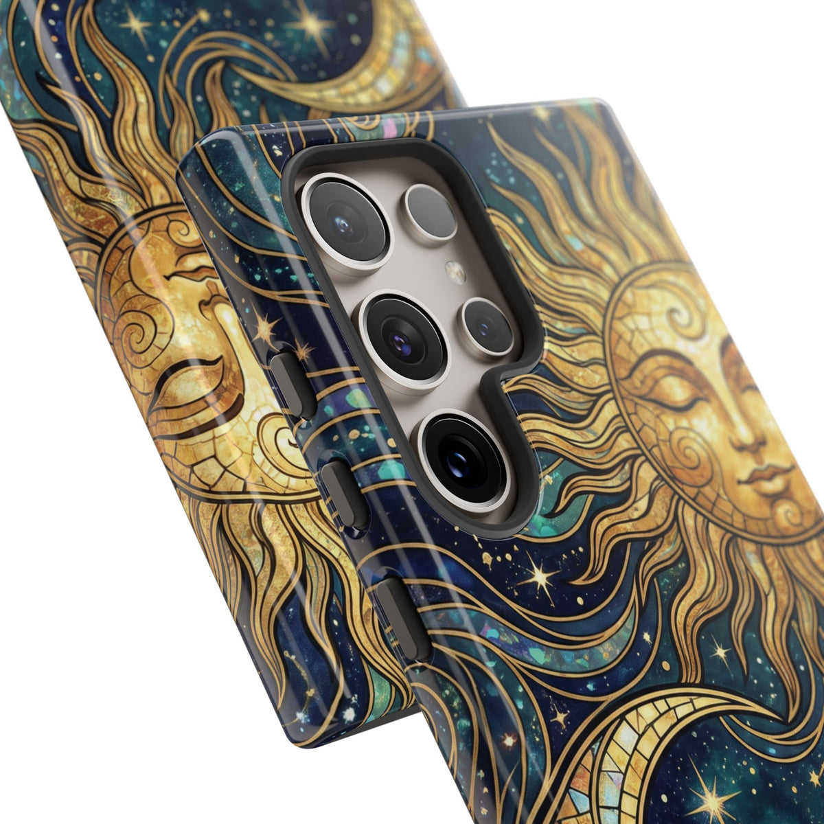 Elegant Teal & Gold Sun and Moon Phone Case