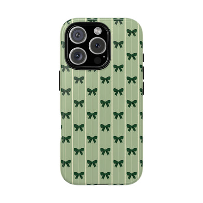 Retro Forest Green Bow Pattern Phone Case
