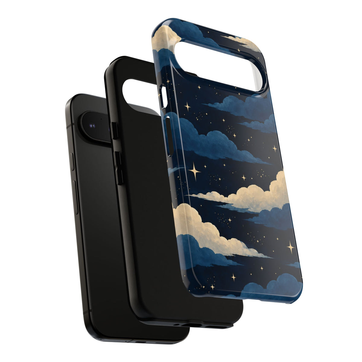 Illustrated Navy Blue Clouds & Stars Phone Case