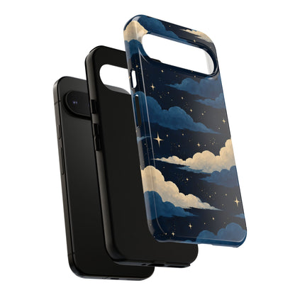 Illustrated Navy Blue Clouds & Stars Phone Case