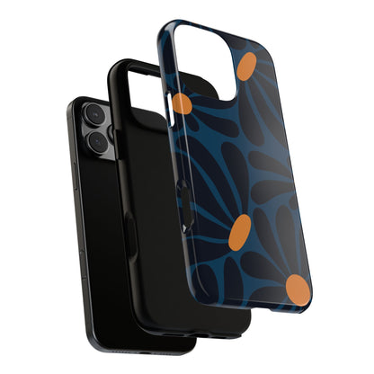 Dark Blue & Orange Daisy Pattern Phone Case - Blue Phone Case